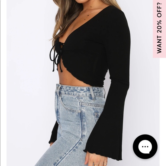 NWT White Fox Boutique From The Top Long Sleeve Crop Top in Black - Picture 3 of 6